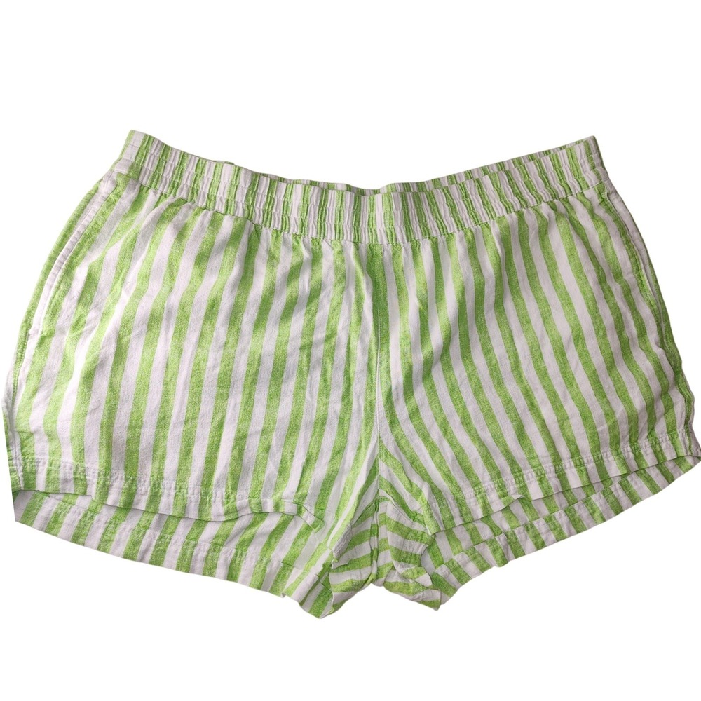Old Navy Striped Shorts Womens 2X Green White Excellent Linen Blend Comfort
